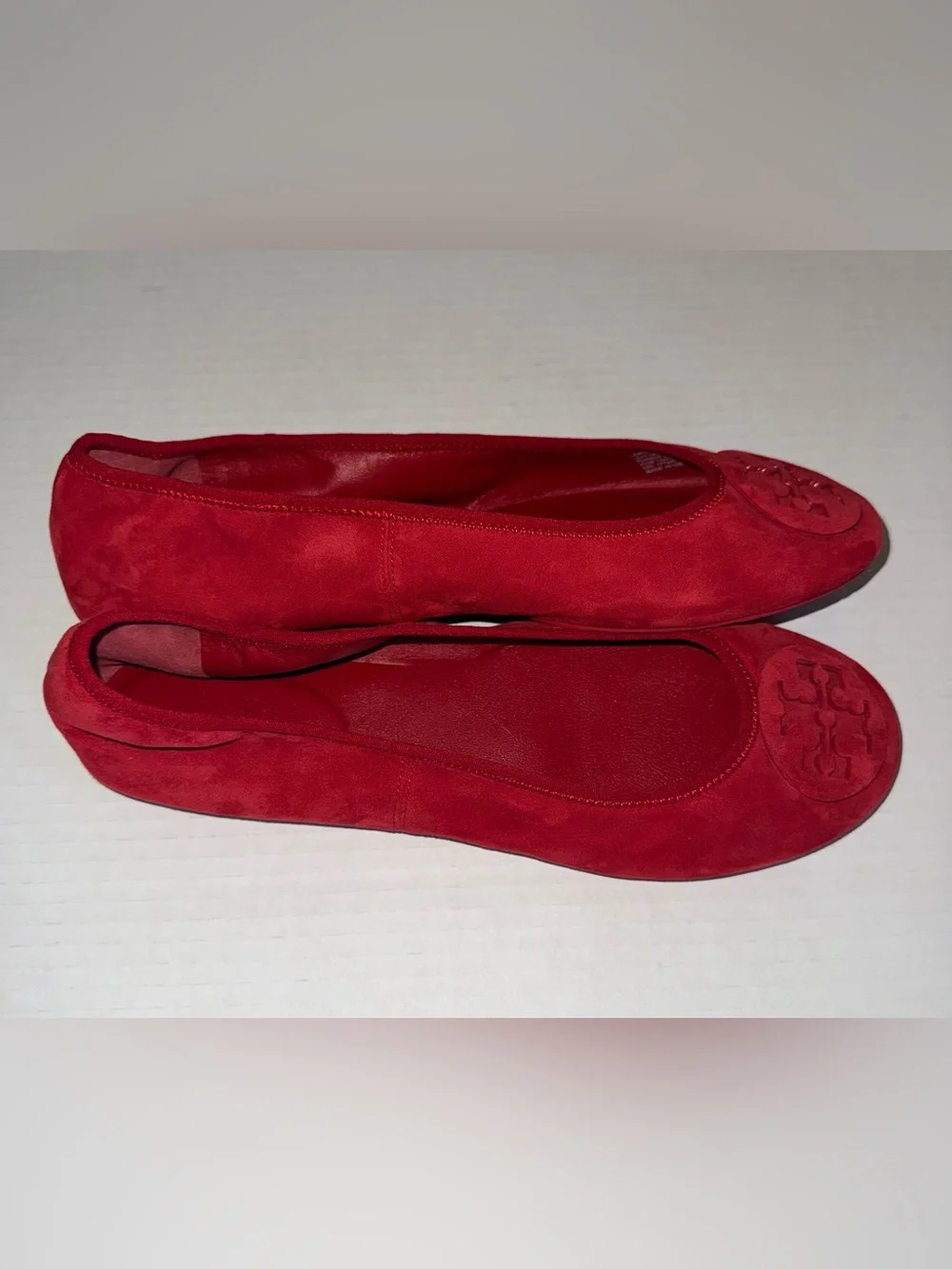 New TORY BURCH Red Suede Leather REVA Travel Foldable Comfort Ballet Flats 8.5